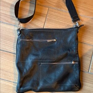 Plinio Visona Black Leather Crossbody Bag with Silver Hardware